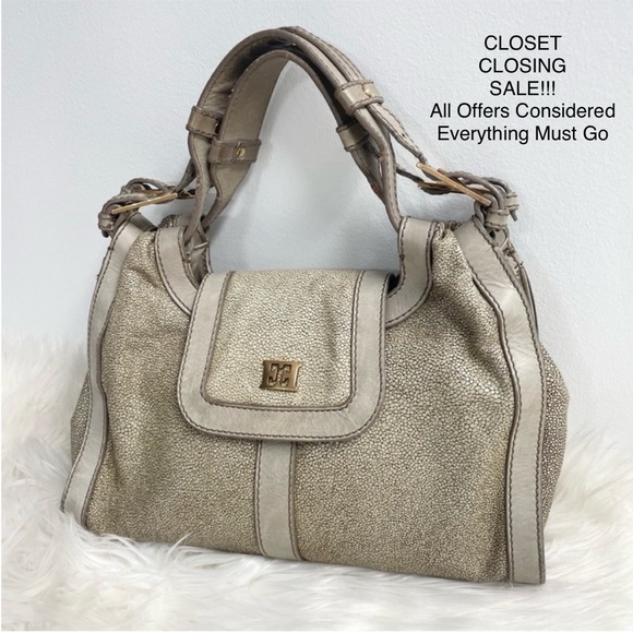 Escada Embossed Textured Leather Designer Neutral Old Money Satchel Purse - Picture 1 of 10